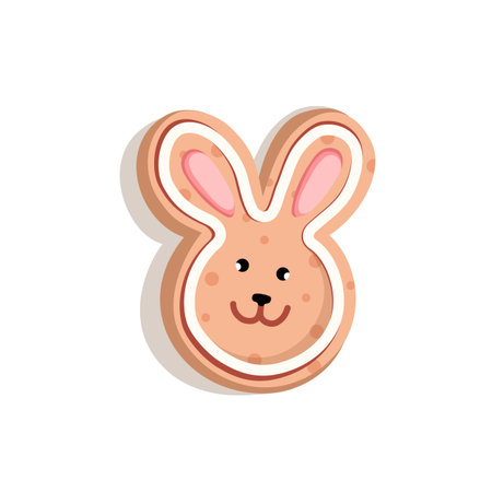 Cute Easter Cookie shaped bunny. Cookie is decorated with icing in pastel shades. Festive sweet...
