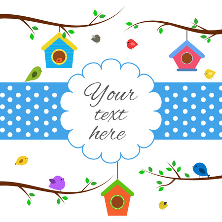 Greeting card, birds house.のイラスト素材
