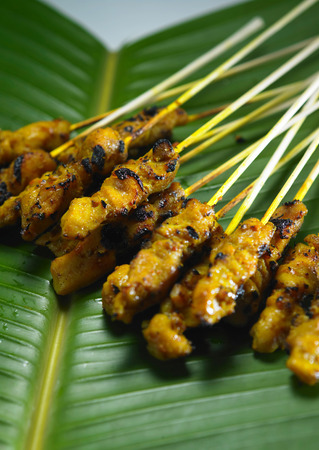 Satay on a banana leafの写真素材
