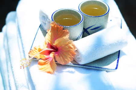 Tea and towelsの写真素材