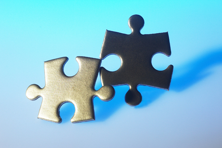 Studio shot of the pieces of a jigsaw puzzleの写真素材