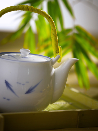 close up of tea pot outdoorの写真素材