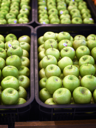 green apple in plastic crateの写真素材