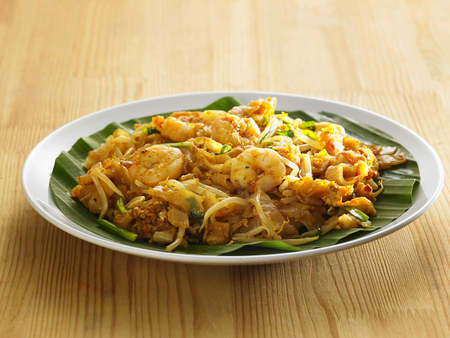 malaysian famous food Penang fried kuey teow with prawnの写真素材