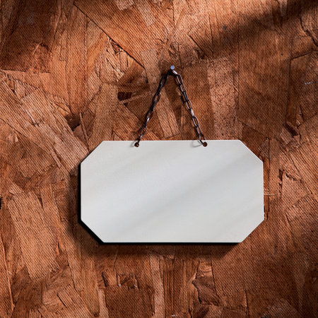 metal signage with string on the texture wood