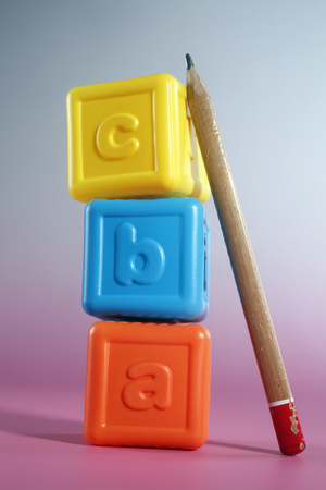 A pencil slanting on the blocks.の写真素材