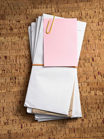 stock image of stack of letter with blank note
