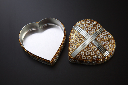 heart shape gift box on the blackの写真素材