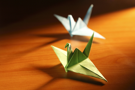 paper folded animal -origami birdの写真素材