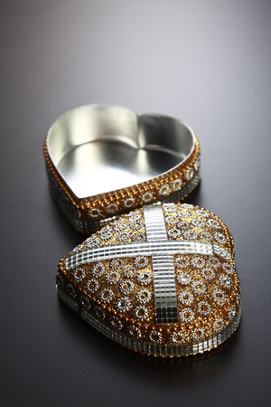 heart shape gift box on blackの写真素材