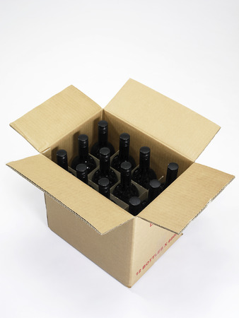 carton of the red wine on the white backgroundの写真素材