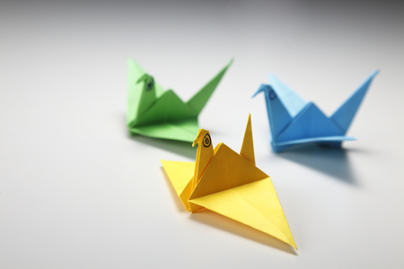 paper folded animal -origami birdの写真素材