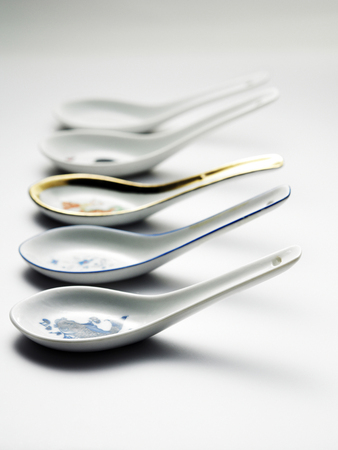 Chinese soup spoons isolated for copy spaceの写真素材