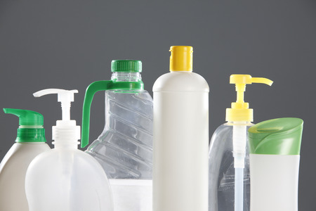 Various packages for liquid products-isolated on plain backgroundの写真素材