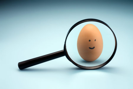 magnfying glass in front of the egg with smiling face