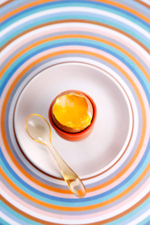 top view on the egg on the egg cup