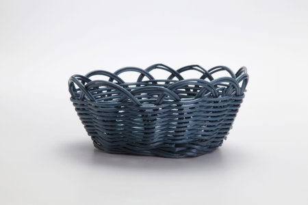 blue color rattan basket on the plain backgroundの写真素材