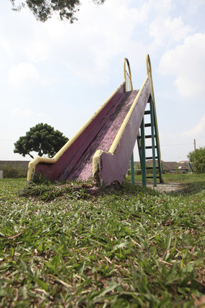 old children playground on park with blue skyの写真素材