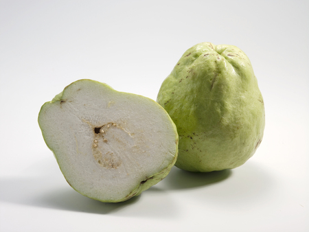 Guava, green fresh fruit isolated on plain background.の写真素材