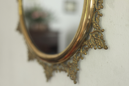 the old vintage mirror in the form of circleの写真素材