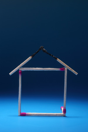 close up matchstick house  burntの写真素材