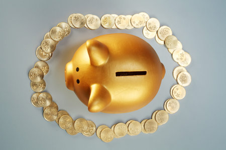 gold coin with with the piggy bankの写真素材