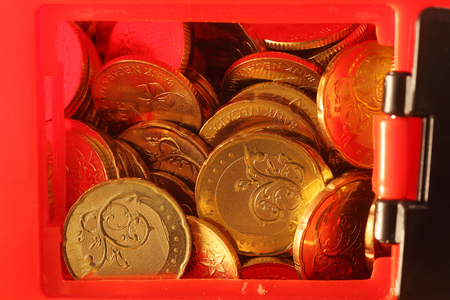 Toy Safe with Gold Coinsの写真素材