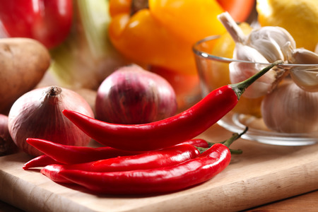 groug of food on the cutting boardの写真素材