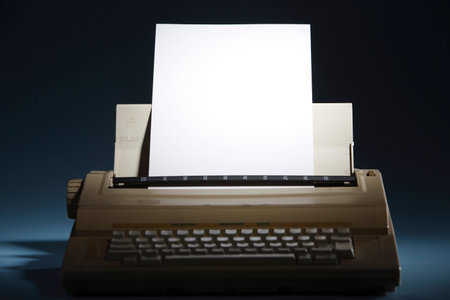 vintage electronic typewriter with white paper loaded in to it.