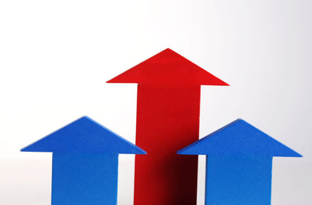 close up of Red arrow pointing upwards