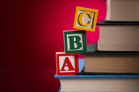A B C Blocks on the bookの写真素材
