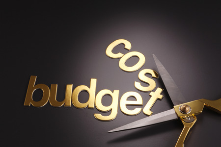 word budget next to the scissorsの写真素材