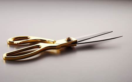 close up of the golden scissorsの写真素材