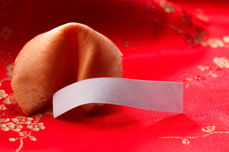 close up of the fortune cookies with blank labelの写真素材