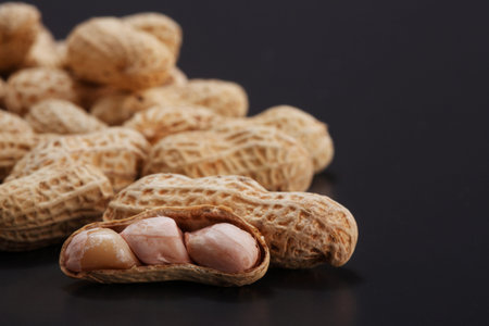 Groundnuts, peanuts on the gray background