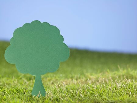 paper tree on the grassの写真素材