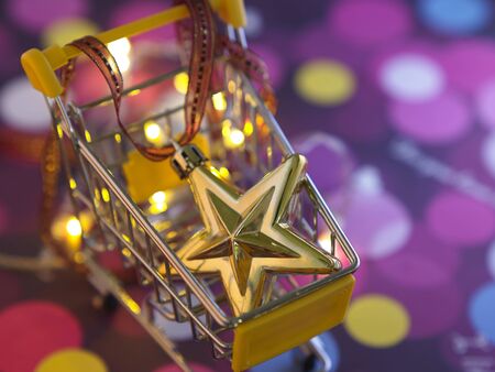 christmas ornament on the shopping cartの写真素材