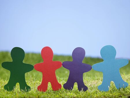 colorful  paper chain on the grassの写真素材