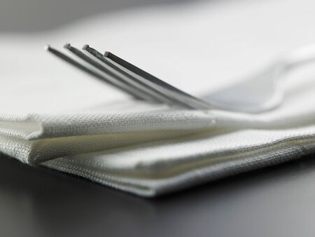 close up of the fork on the napkinの写真素材