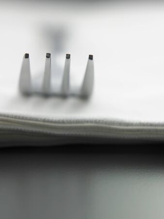 close up of the fork on the napkinの写真素材