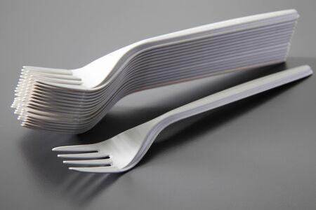 stack of the plastic forkの写真素材