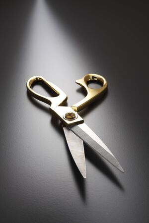 scissors on the gray backgroundの写真素材