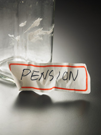 pension label peel out from the jarの写真素材