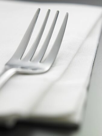 close up of the fork on the napkinの写真素材