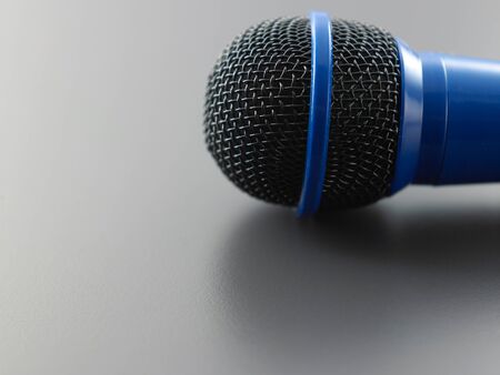 close up of the blue wired microphoneの写真素材
