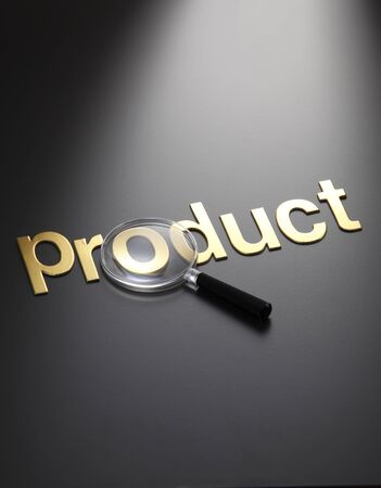word product and magnifying glassの写真素材