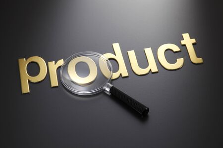 word product and magnifying glassの写真素材