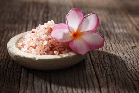 bath concept salt and the frangipani flowerの写真素材