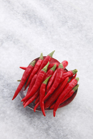 top view  of Red chili paddy in the small plateの写真素材