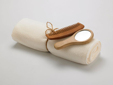 bath towel with the comb and mirrorの写真素材